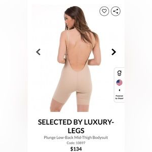 Luxury Legs Plunge Low-back mid-thigh bodysuit - bridal shapeware, Size: UK 34 D